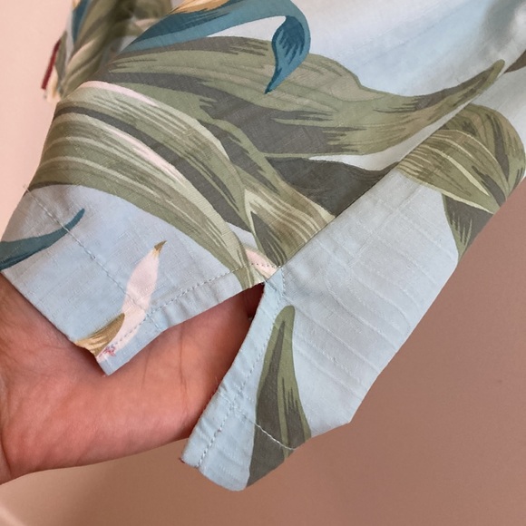 Tommy Bahama Shirt Men XL Blue Green Floral Silk Hawaiian Tropical Short Sleeve - Picture 9 of 14